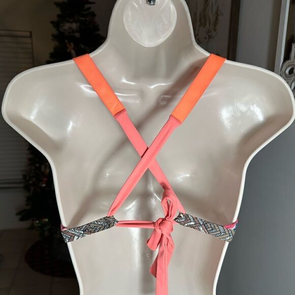 Maaji Neon Coral Pink Pineapple Sea Horse Print Reversible Bikini Top - Picture 4 of 9